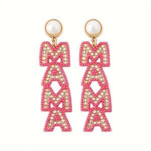 MAMA bling earrings Mother’s Day Pink Pearl beads and rhinestones drop earrings